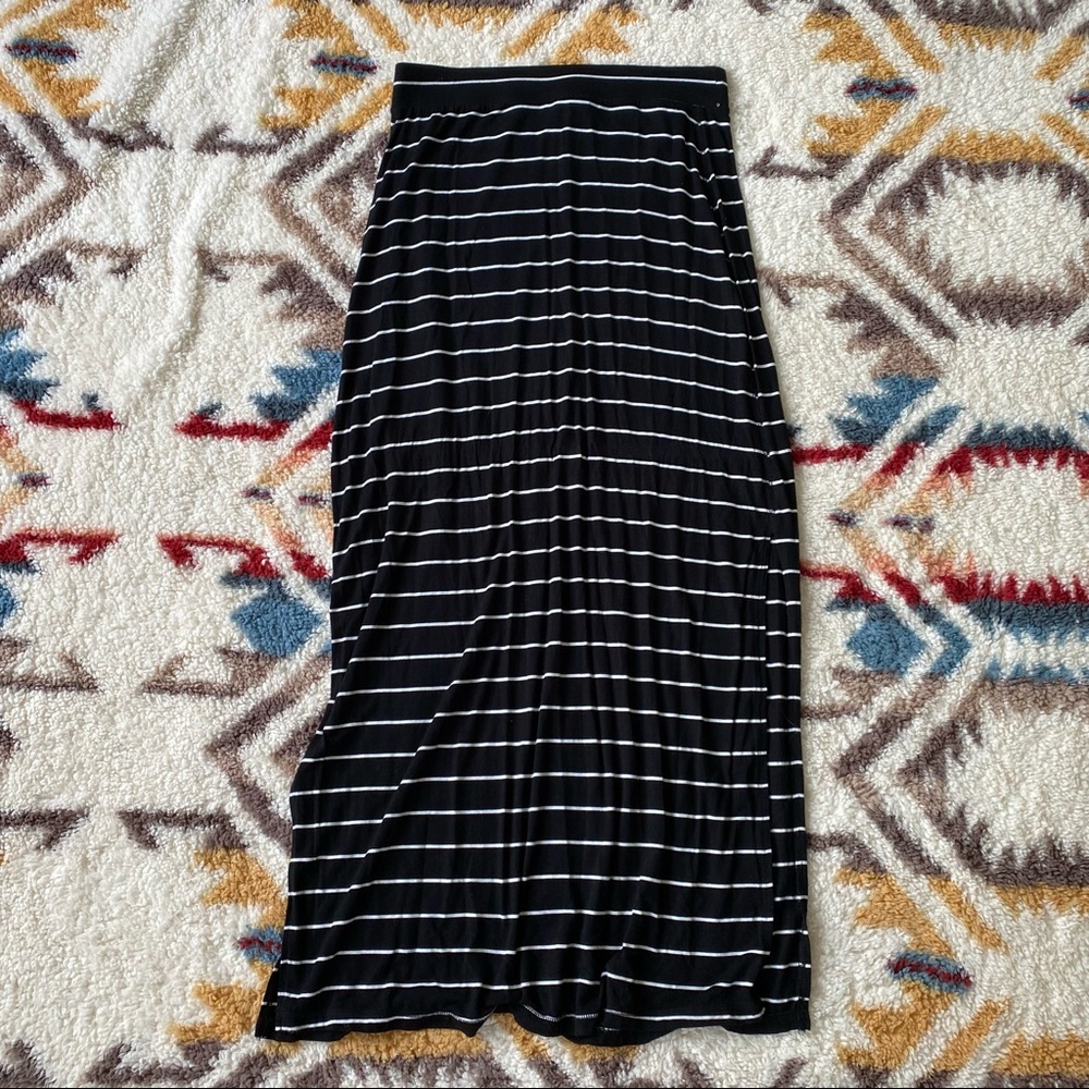 Striped Maxi Skirt with Slit on Both Sides